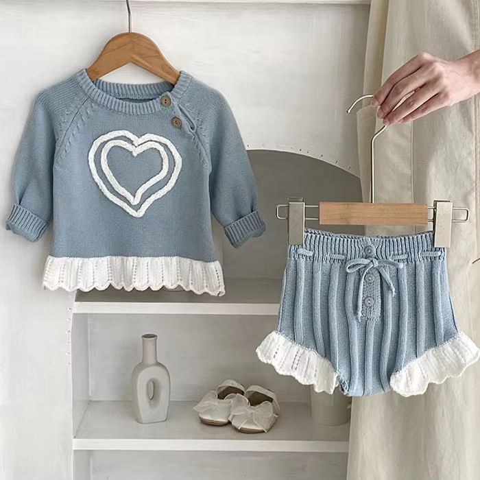 2024 New Autumn Infant Baby Girls Knitted Clothing Set Long Sleeved Knitted Sweater+PP Shorts Newborn Baby Girls Clothing Suit