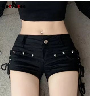 American Retro Sexy Black Denim Shorts Women Chic Casual Short Pants 2025 Streetwear Fashion High Waist Hot Mini Jean Shorts