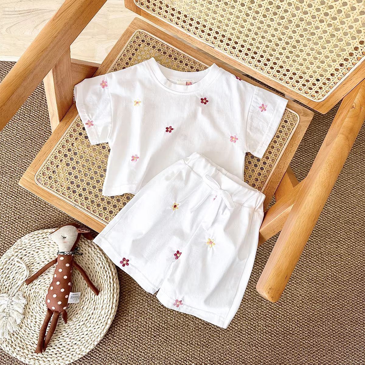 Ins New Baby Girls Clothing Casual 2PCS Summer Newborn Sets Cotton Small Flower Print Short Sleeved T-shirt+Shorts 0-3Y Infant