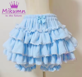 Harajuku Y2k Sweet Pink White Pumpkin Pants Lolita Autumn Winter JK Plush Shorts Japanese Kawaii Ruffles Lantern Shorts